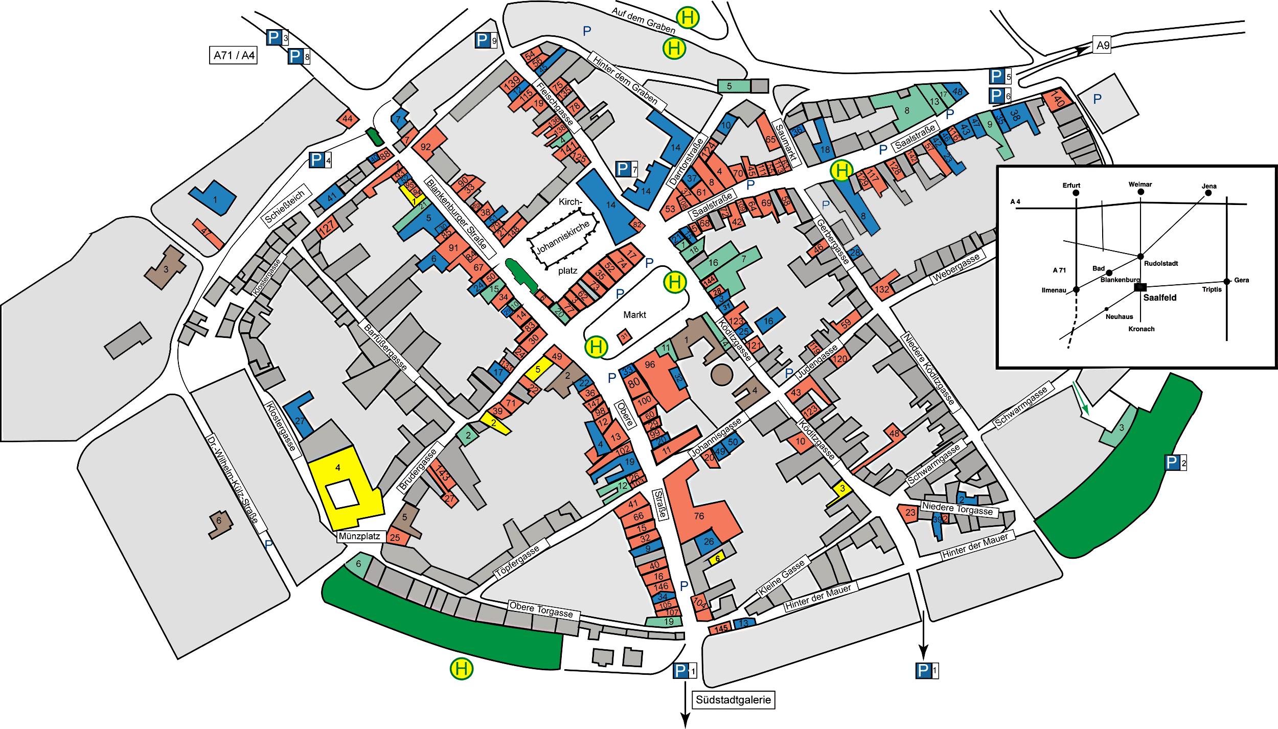 �bersichtskarte Einkaufshelfer des Saalfelder Stadtzentrums