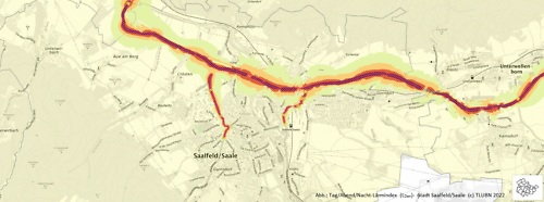 Abb.: Tag/Abend/Nacht-Lärmindex  (LDen) -  Stadt Saalfeld/Saale  (c) TLUBN 2022